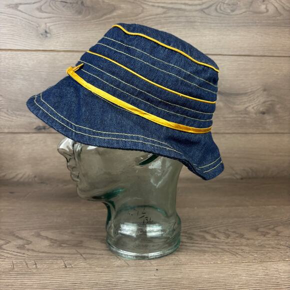 Preston & York Bucket Hat Cap Women's One Size Denim Blue Yellow Lace - Picture 7 of 11